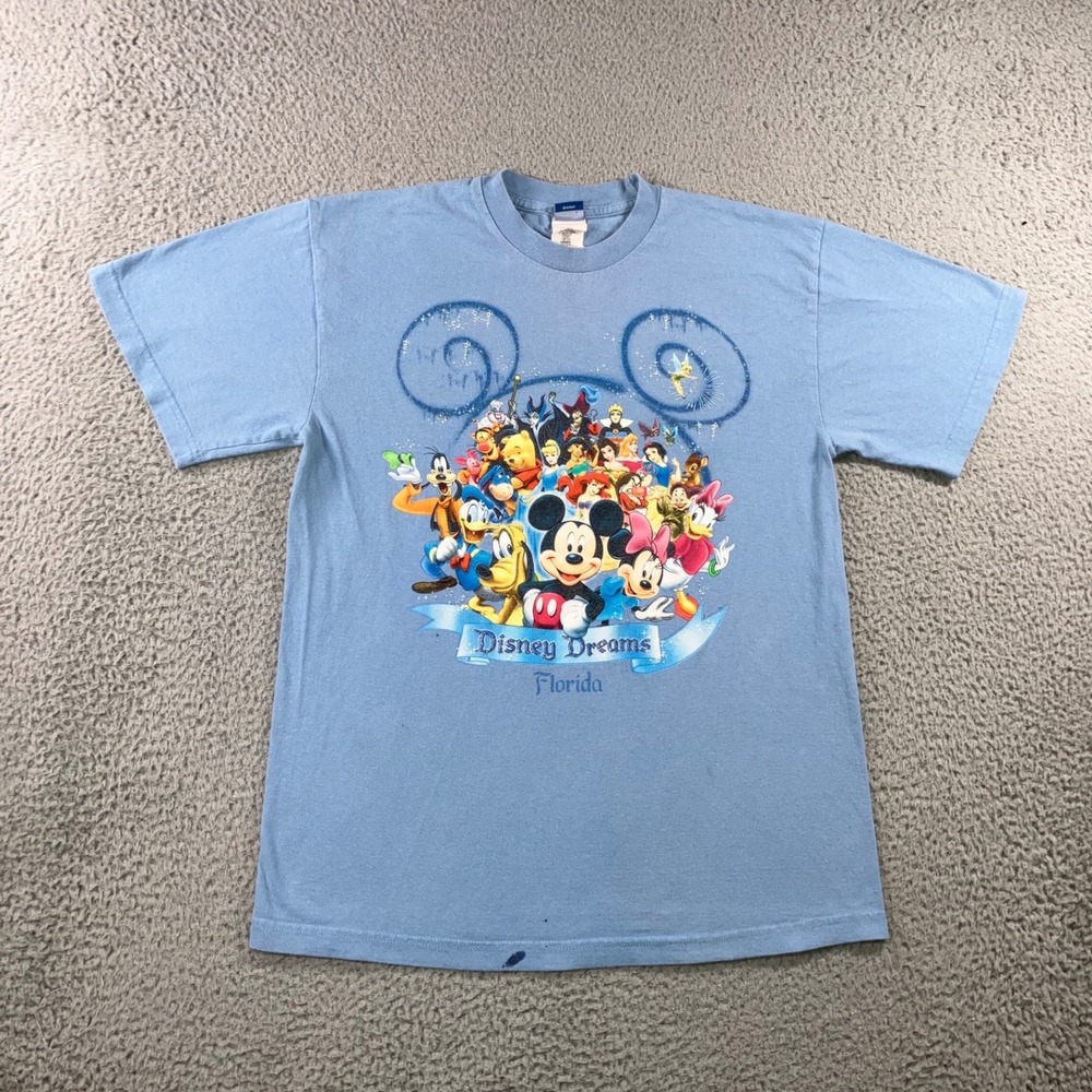 Vtg Disney T-Shirt L Light Blue Florida Graphic Retro y2k 90s Mickey and Friends